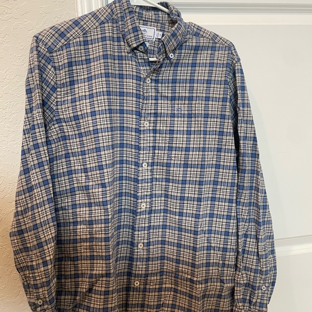 Southern Tide Blue and White Casual Button Down Flannel Shirt